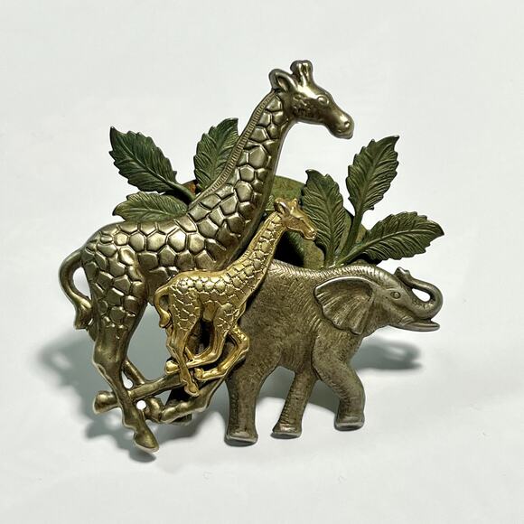Vintage Mixed Metal Safari Animal Brooch, Elephant & Giraffes - Picture 2 of 6